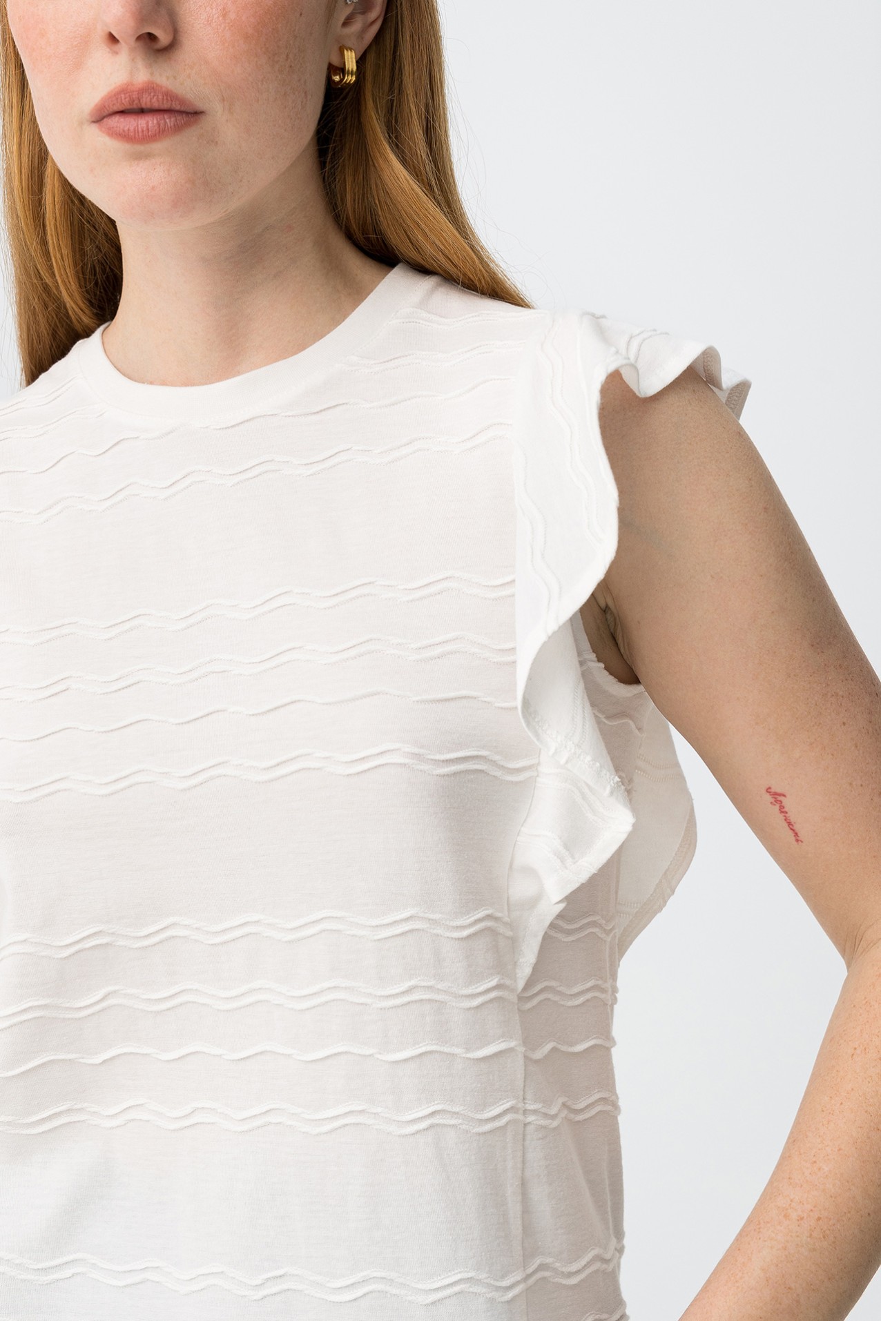 White Slim Fit Ruffle Tee