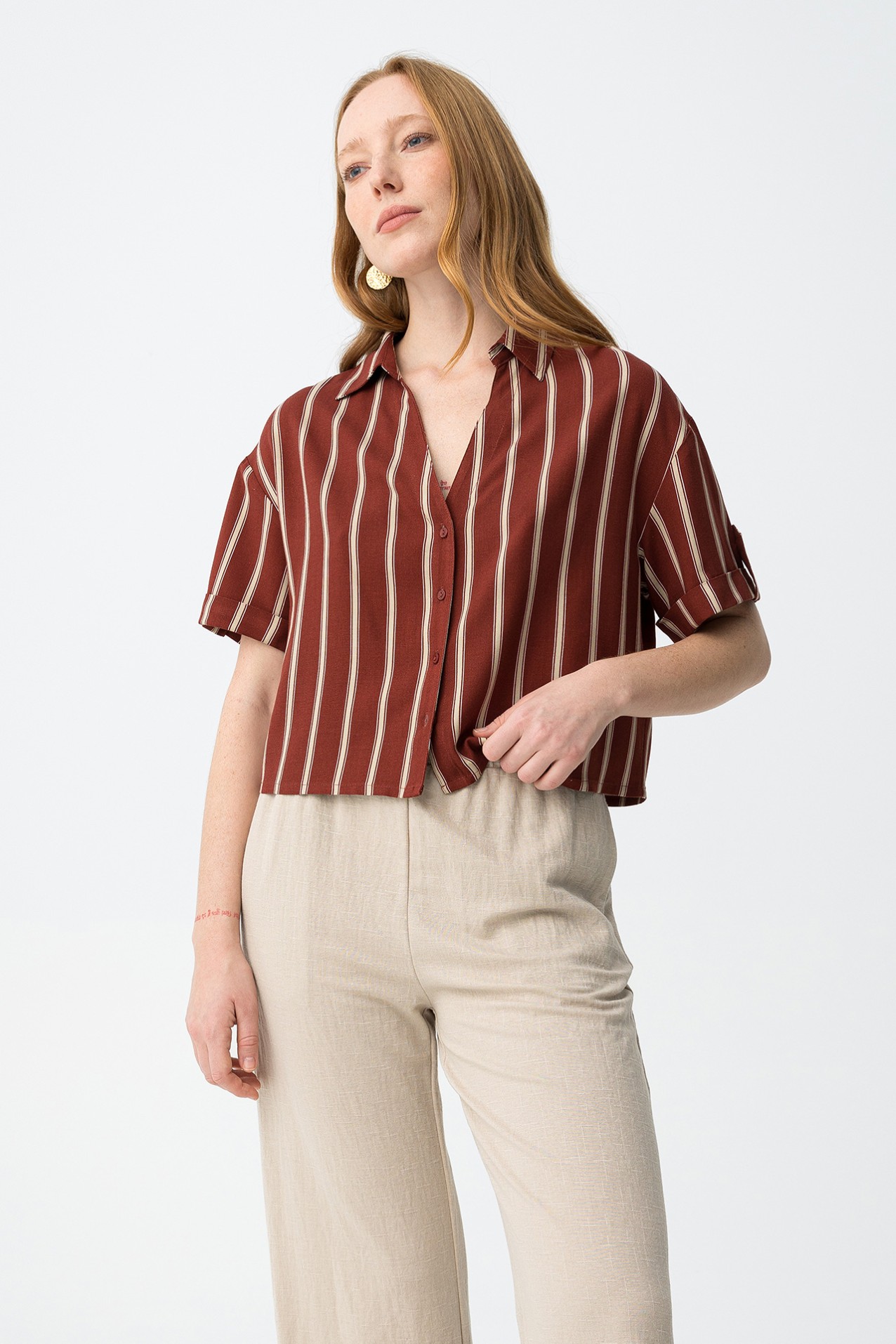 Red Short-Sleeve Striped Shirt - 10064618_519 - Tiffosi
