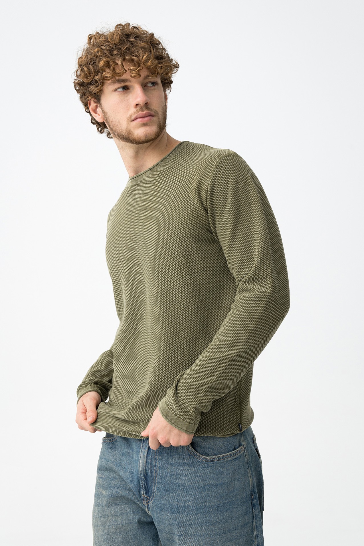 Green Textured Knit Sweater - 10065148_838 - Tiffosi