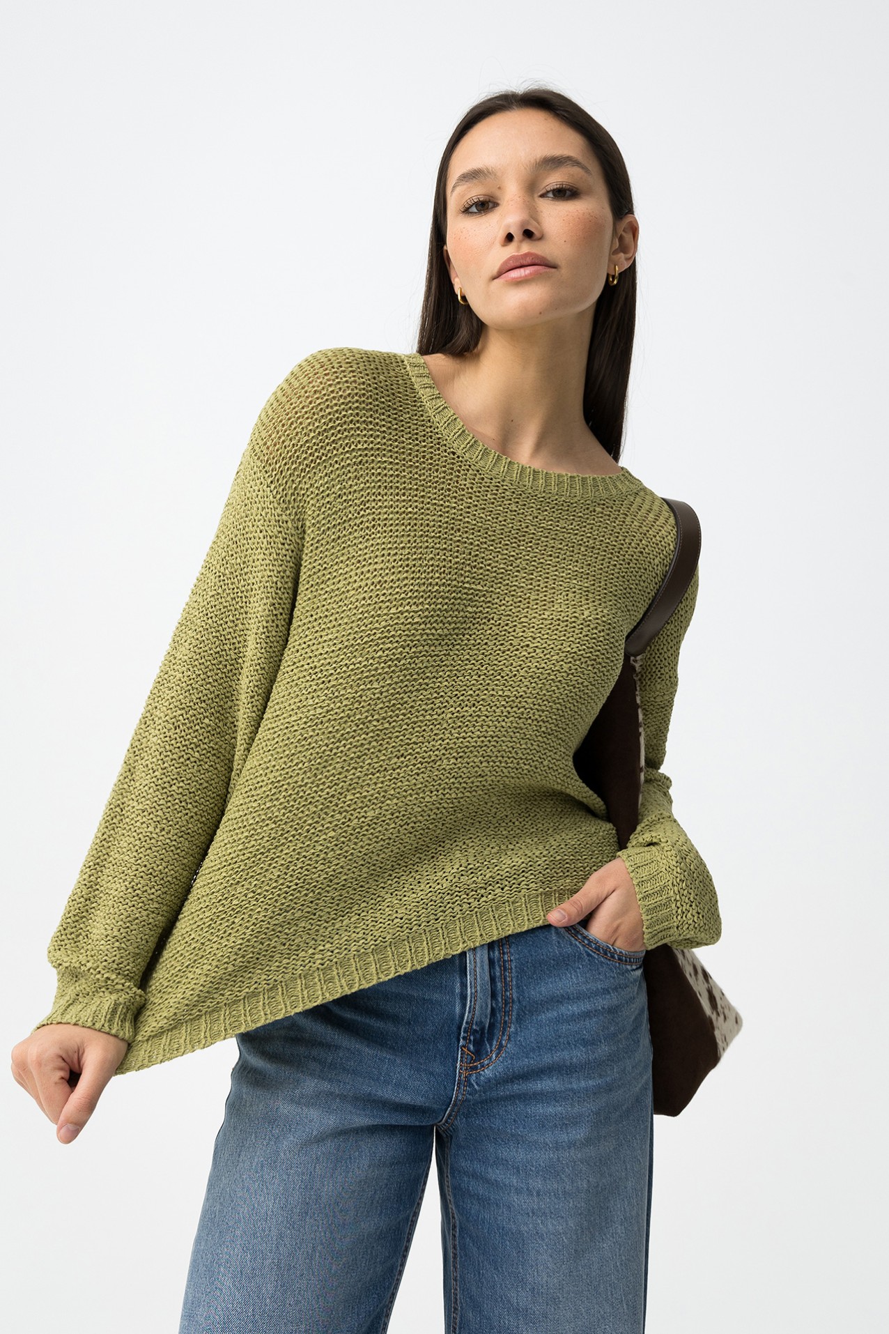 Camisola tricotada verde regular