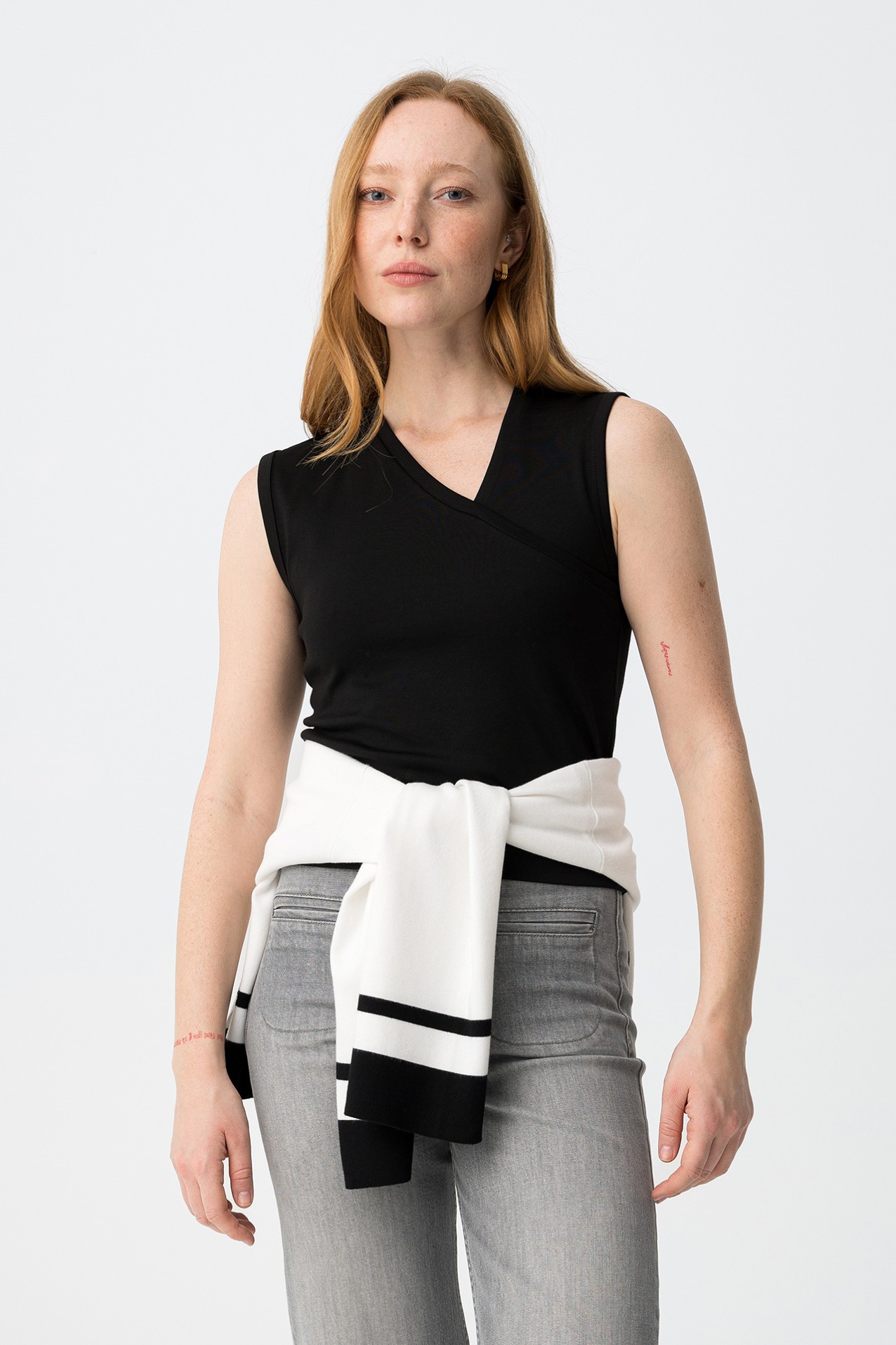 Black Slim V-Neck Top