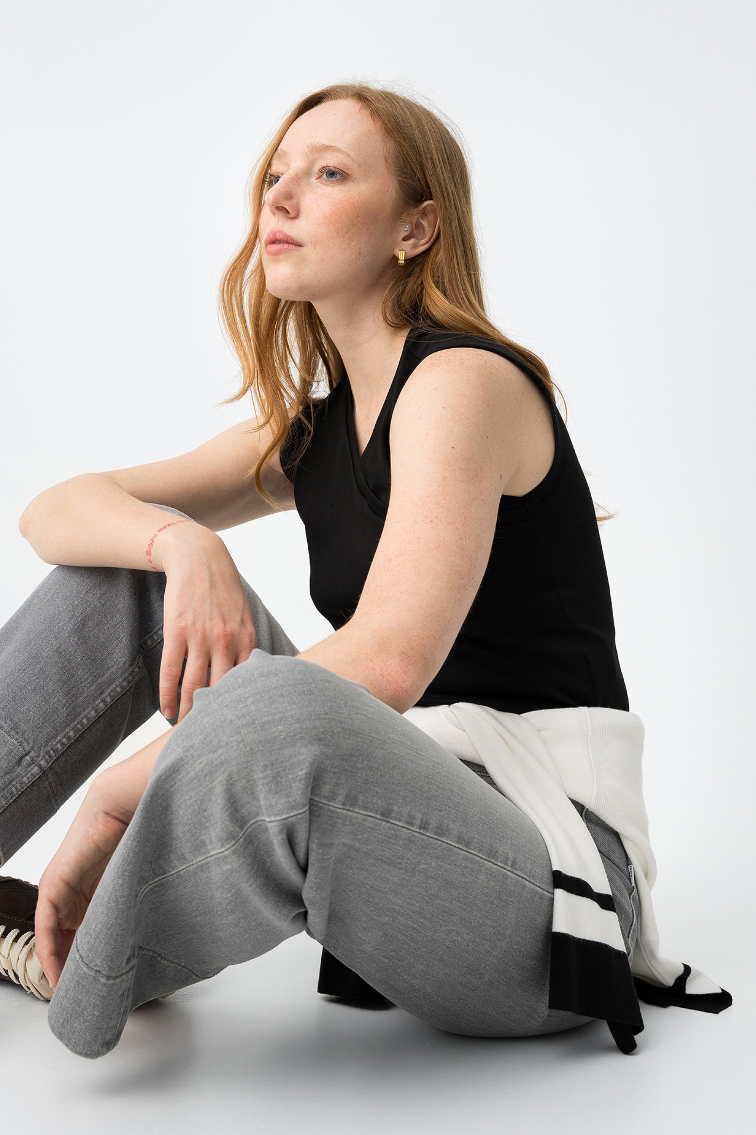 Black Slim V-Neck Top