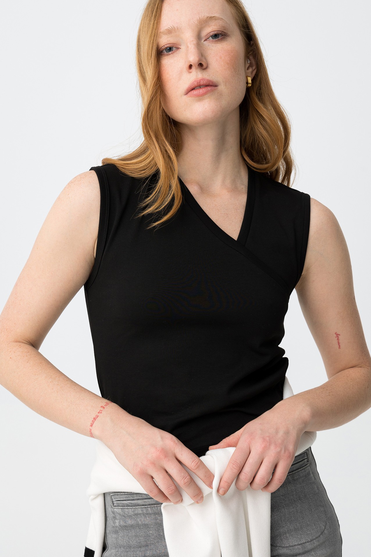 Black Slim V-Neck Top