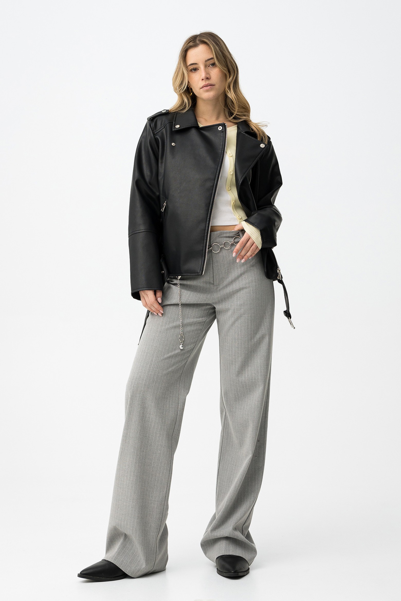 Gray Straight-Leg Trousers