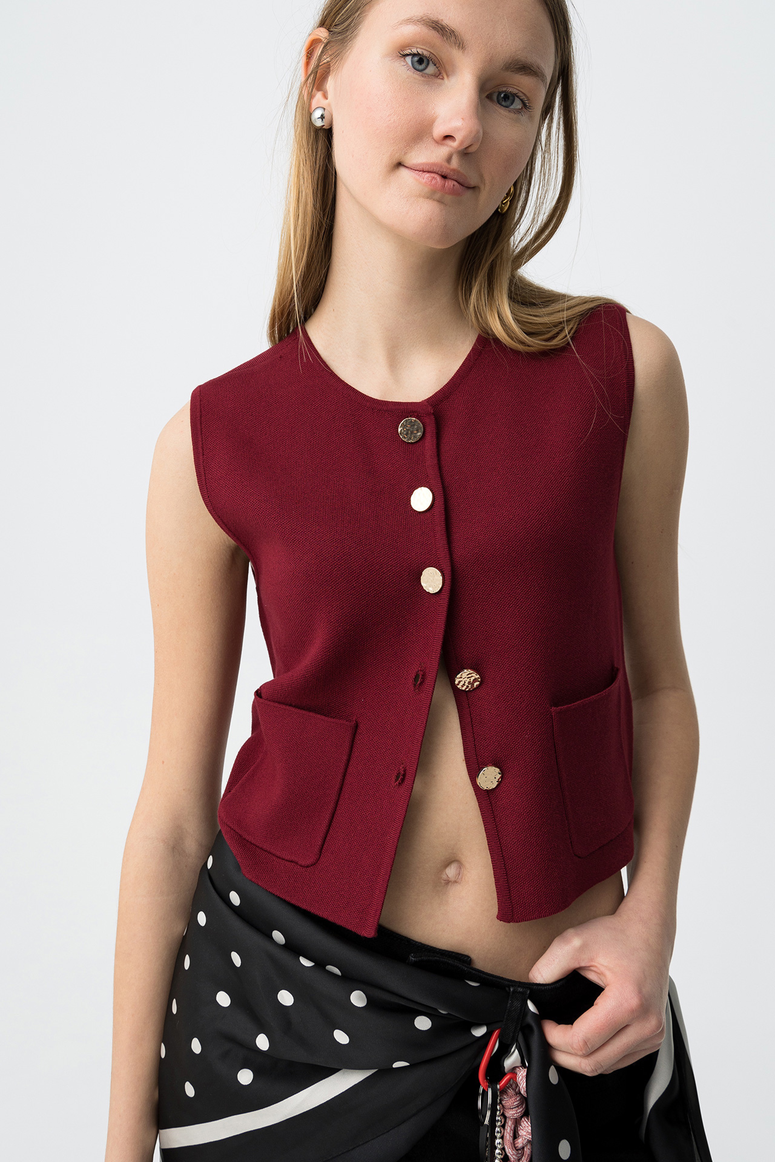 Cropped Wine Red Vest - 10065347_543 - Tiffosi