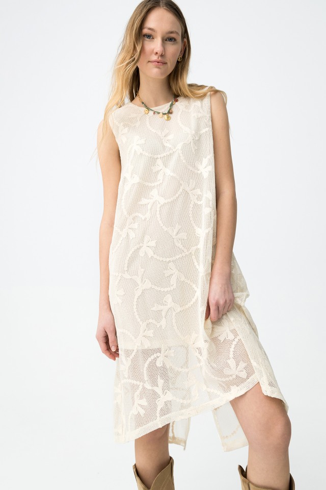 Beige Sleeveless Textured Dress - 10066021_104 - Tiffosi Beige Sleeveless Textured Dress - 10066021_104 - Tiffosi