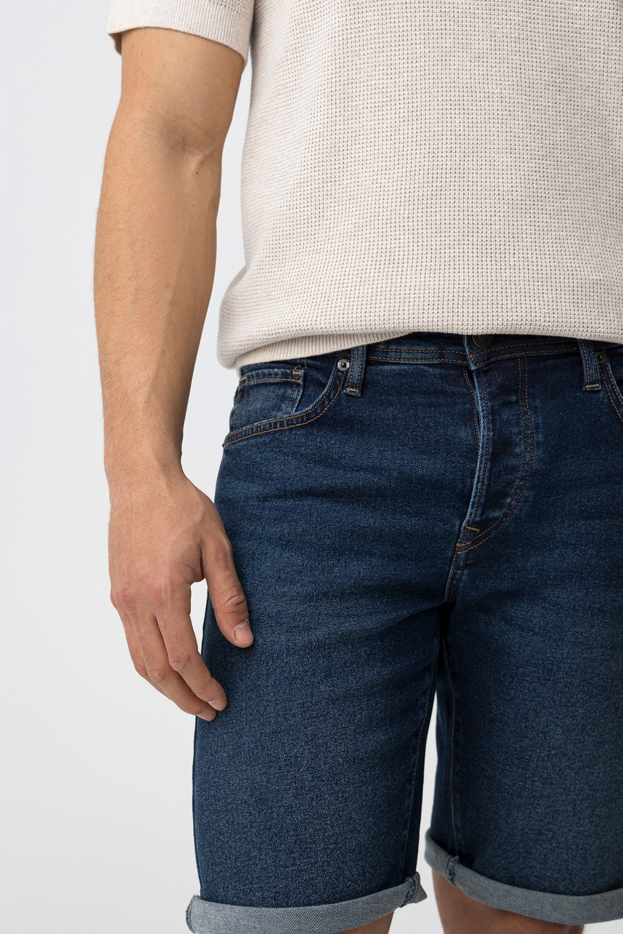 Dark Blue Slim Denim Shorts
