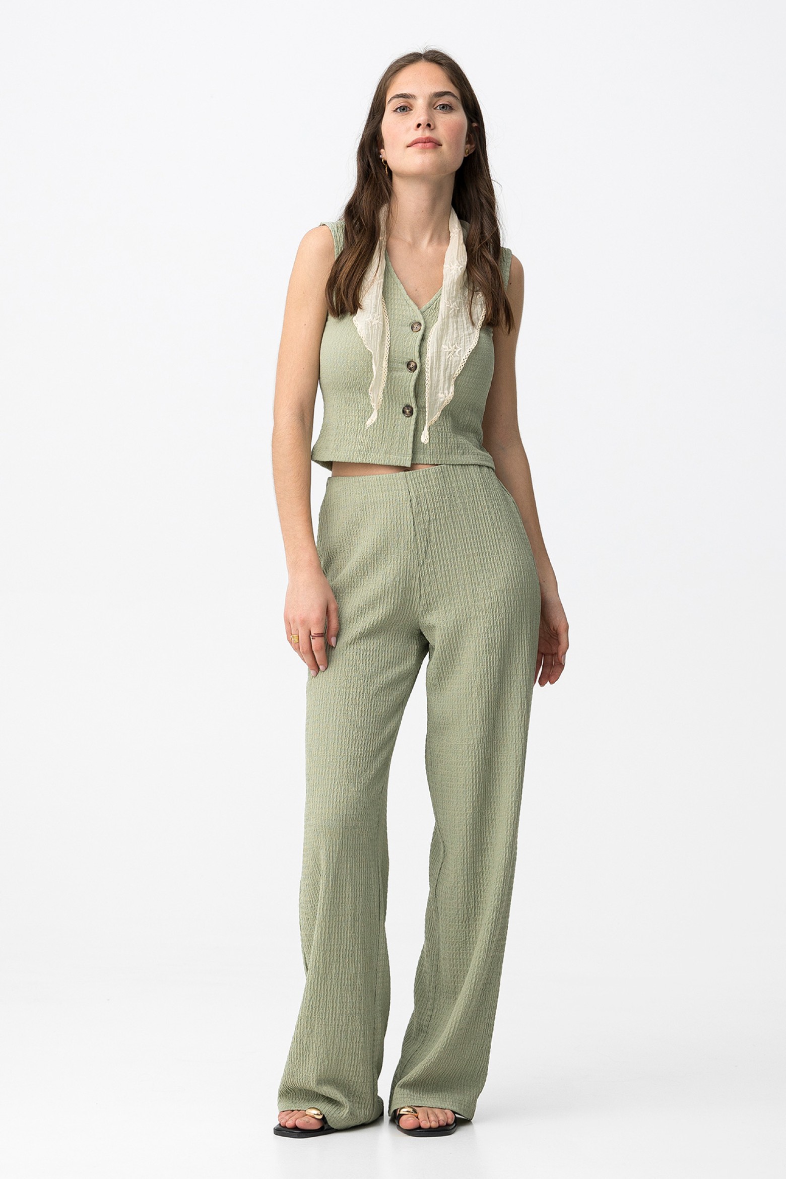 Wide-Leg Green Trousers - 10066516_813 - Tiffosi