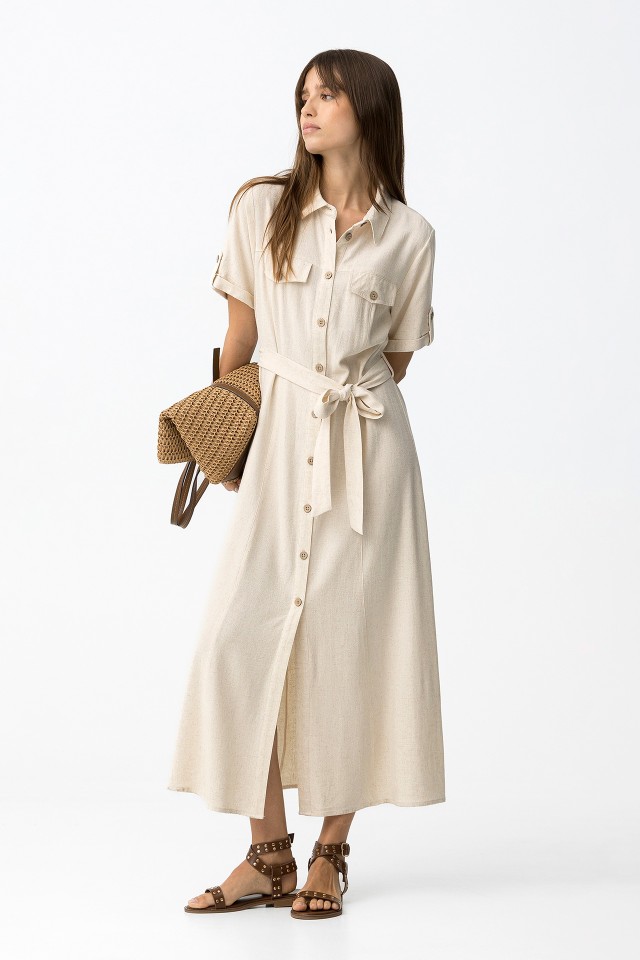 Beige Oversize Shirt Dress - 10066809_134 - Tiffosi