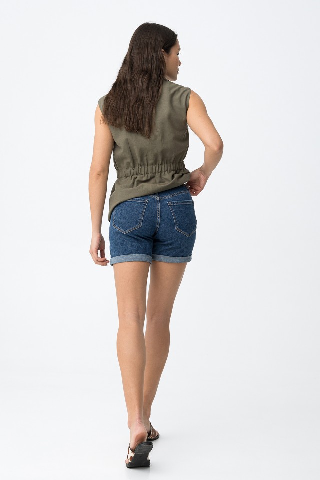 Calções denim corte casual Calções denim corte casual