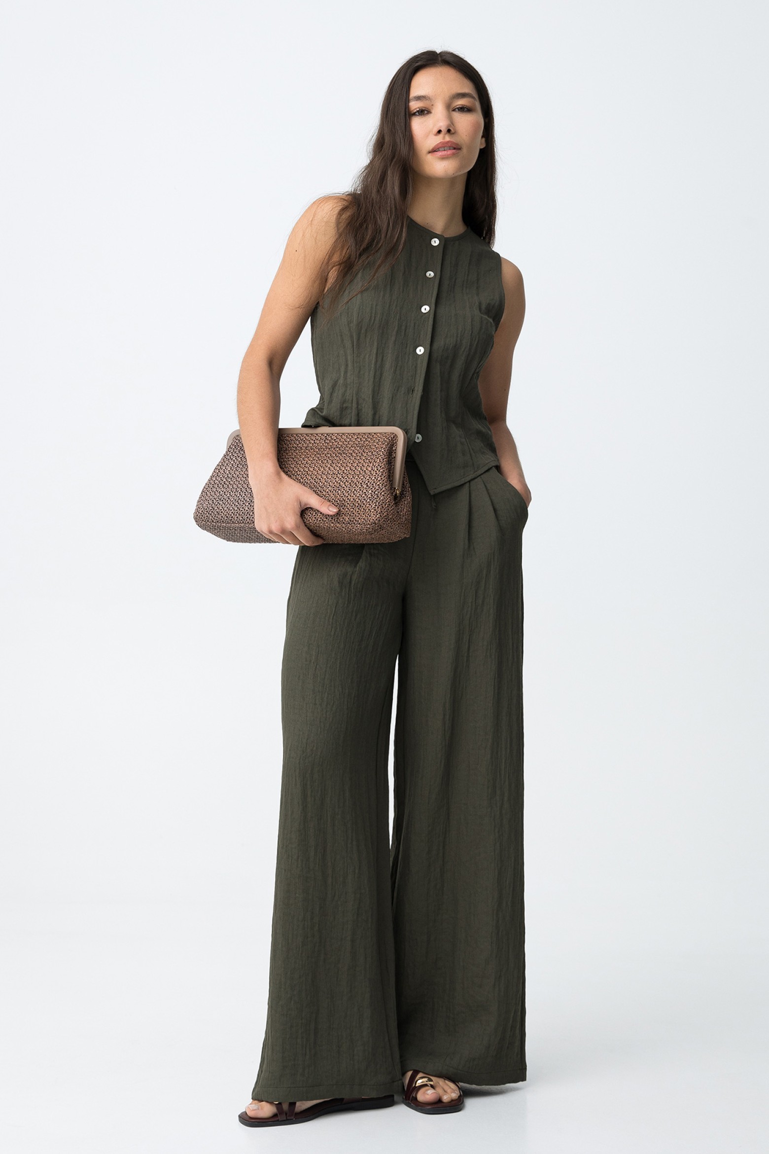 【TROVE】pino wide trousers Wide Leg Green Trousers - 10065965_831 - Tiffosi