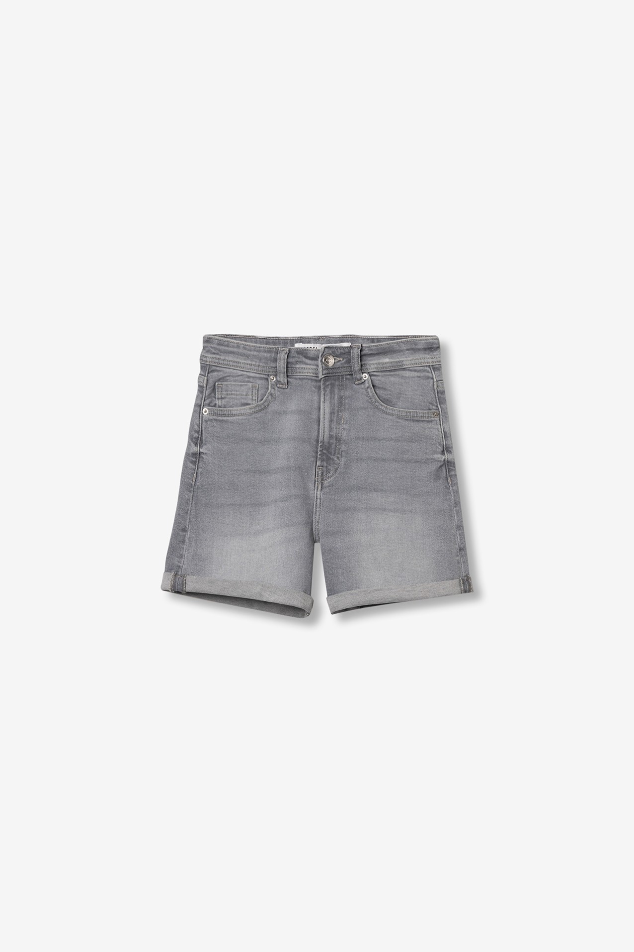 Grey High Waist Denim Shorts