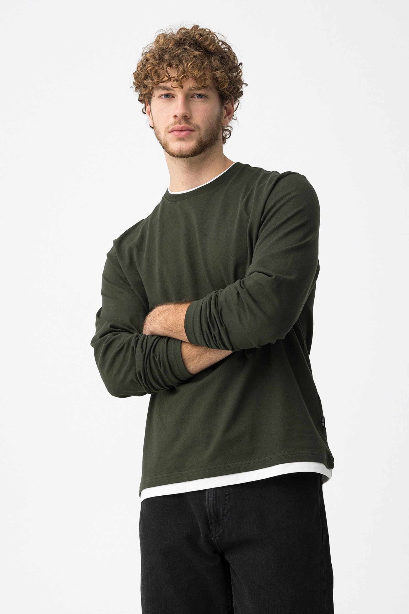 Dark Green Long Sleeve Tee - 10064315_834 - Tiffosi