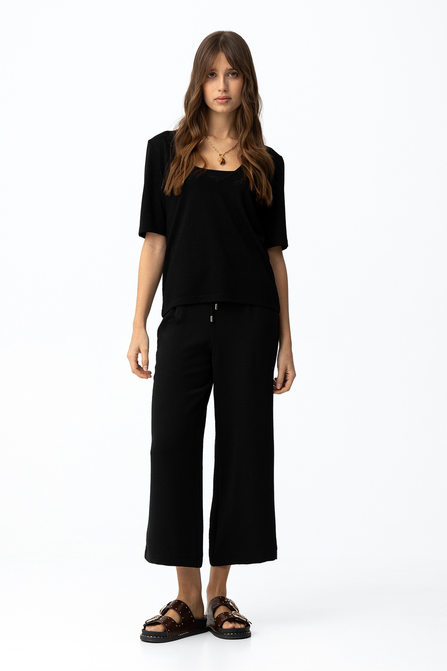Black Wide Crop Pants