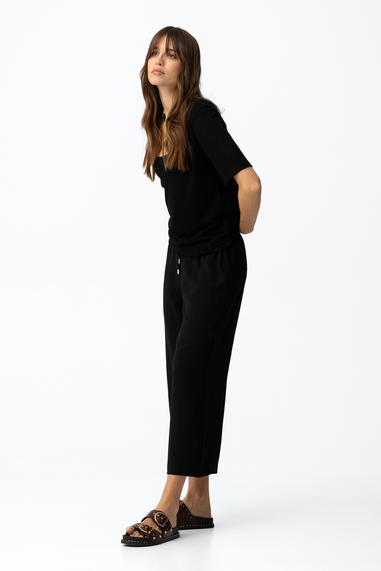 Black Wide Crop Pants