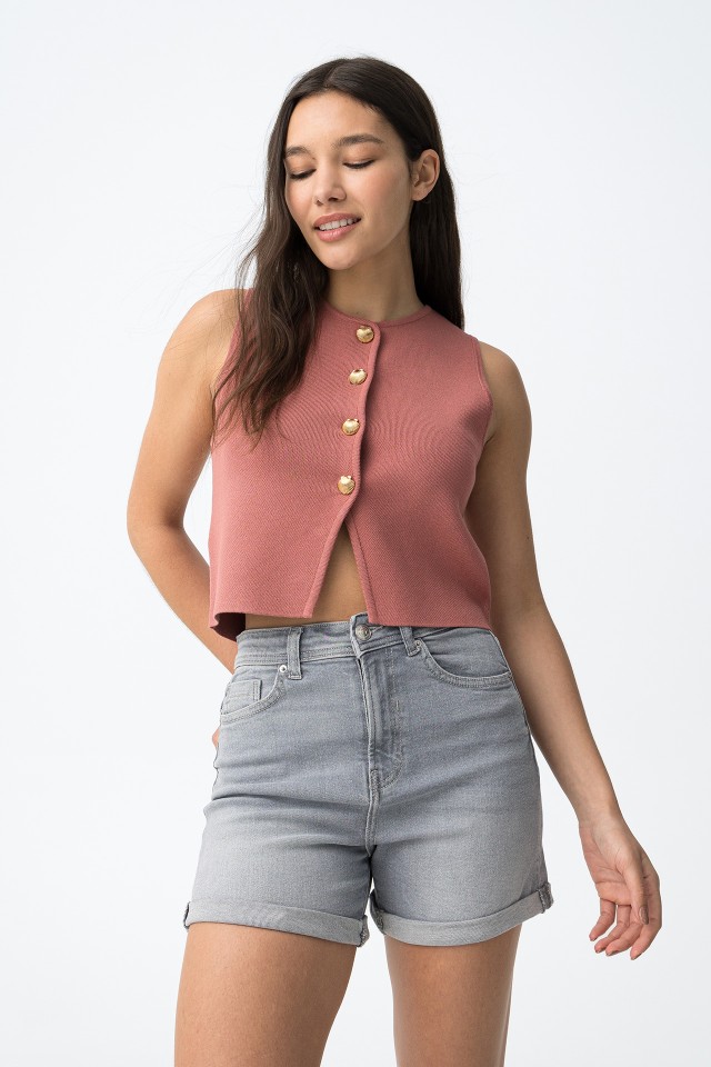 Grey High Waist Denim Shorts