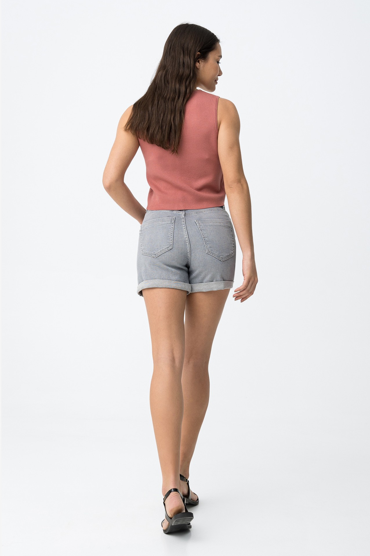 Grey High Waist Denim Shorts