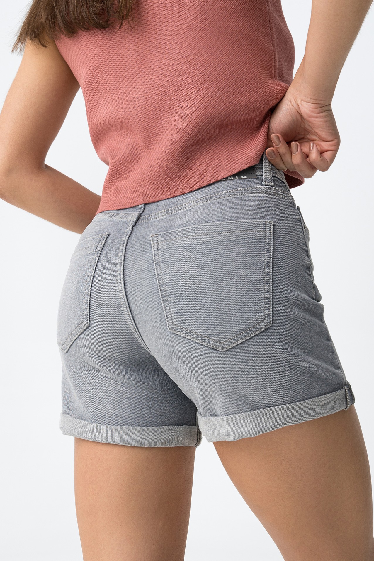 Grey High Waist Denim Shorts
