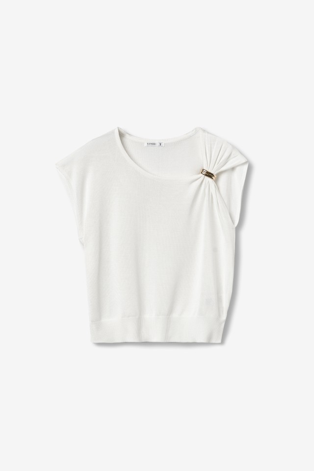Camisola curta cru detalhe la�o