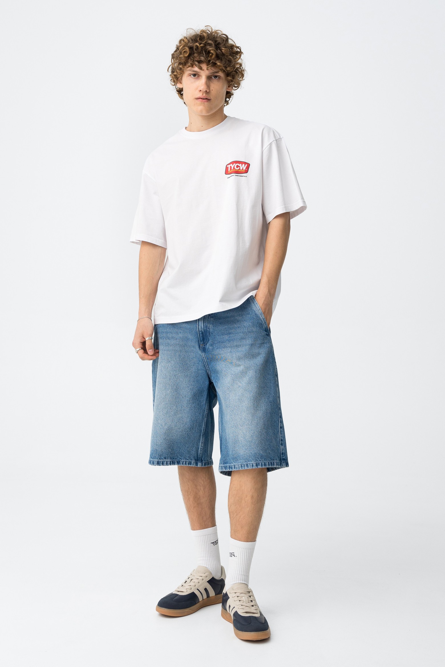 Super Baggy Blue Denim Shorts - 10064561_M10 - Tiffosi