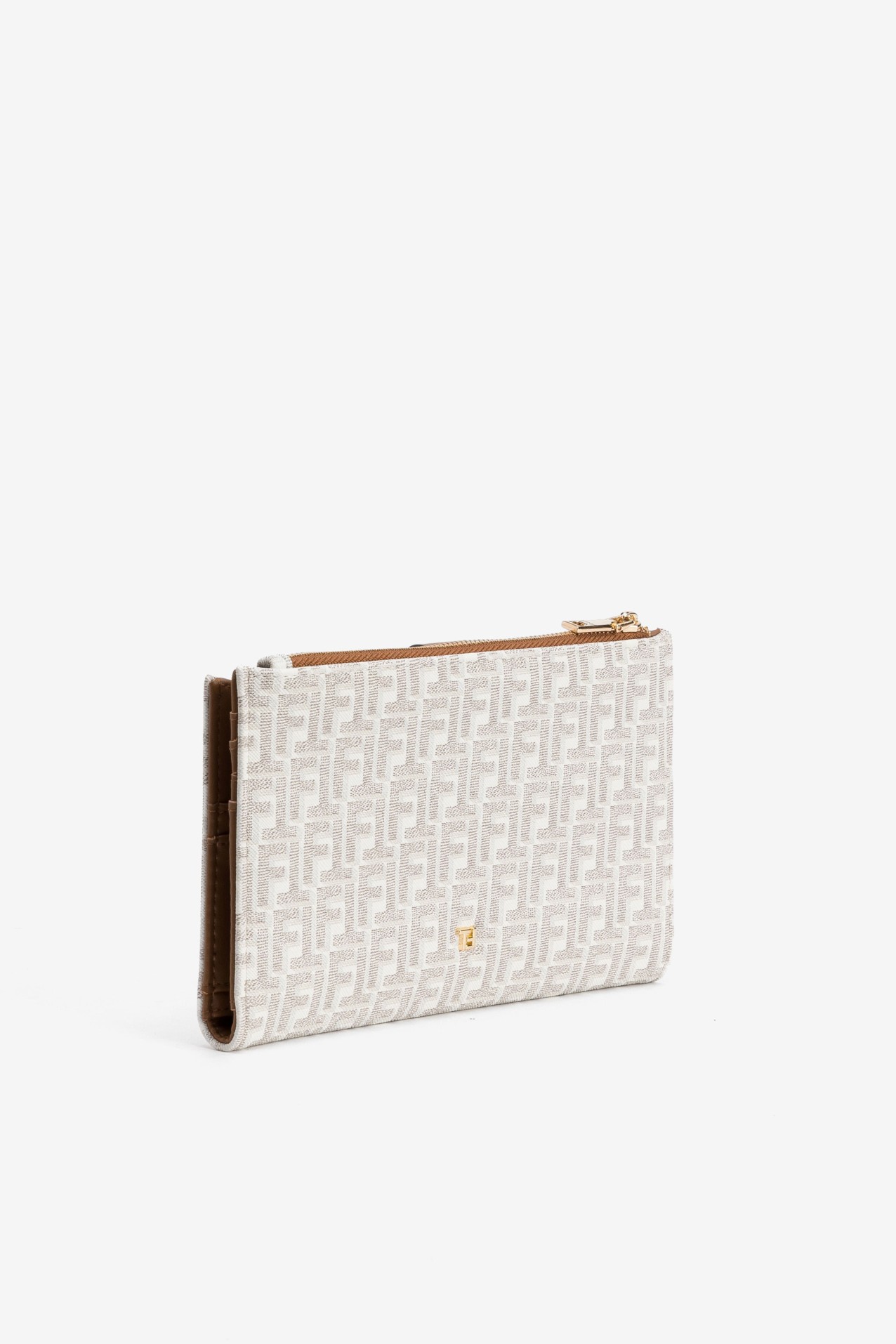 Beige Geometric Zip Wallet