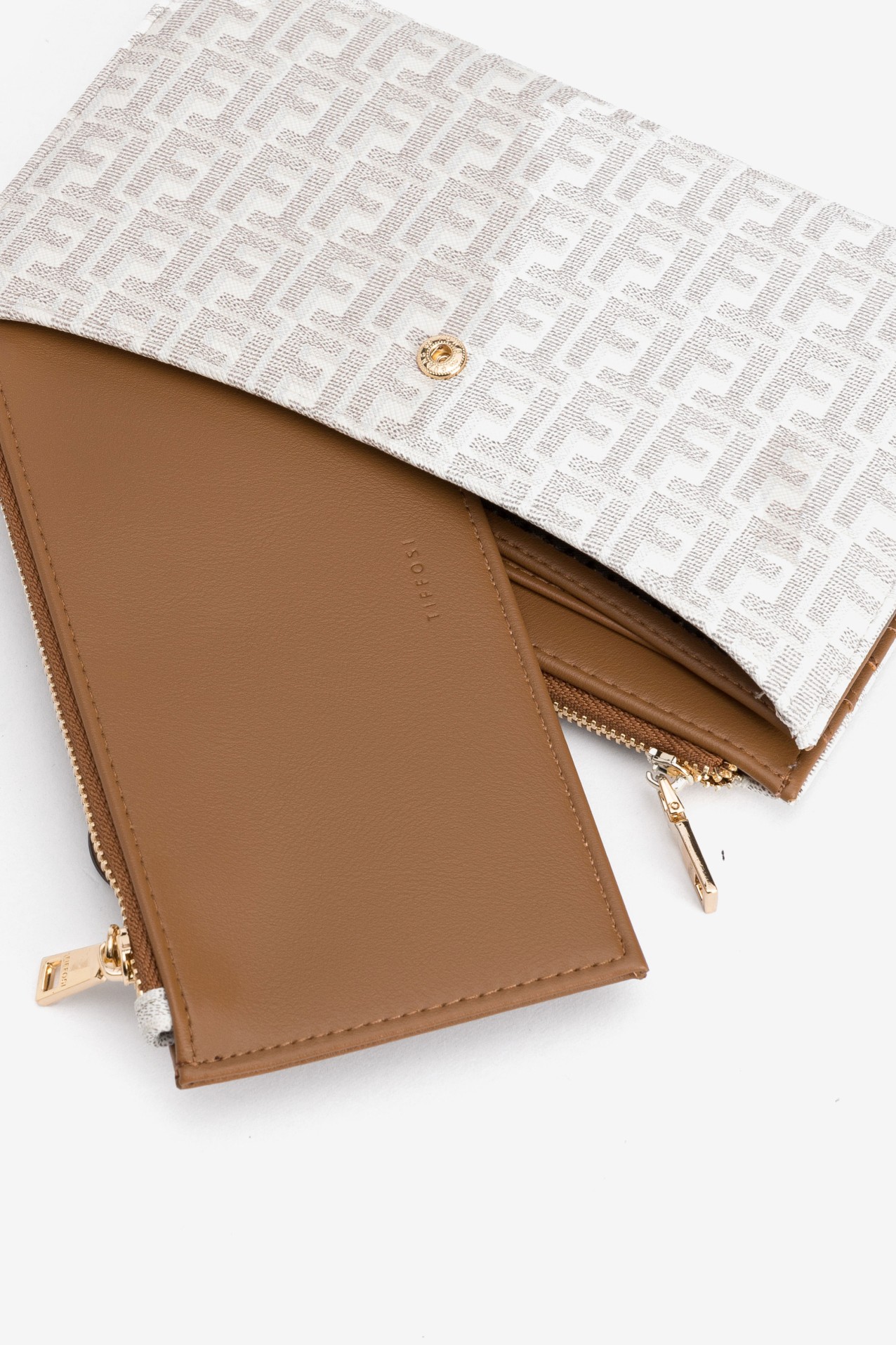 Beige Geometric Zip Wallet
