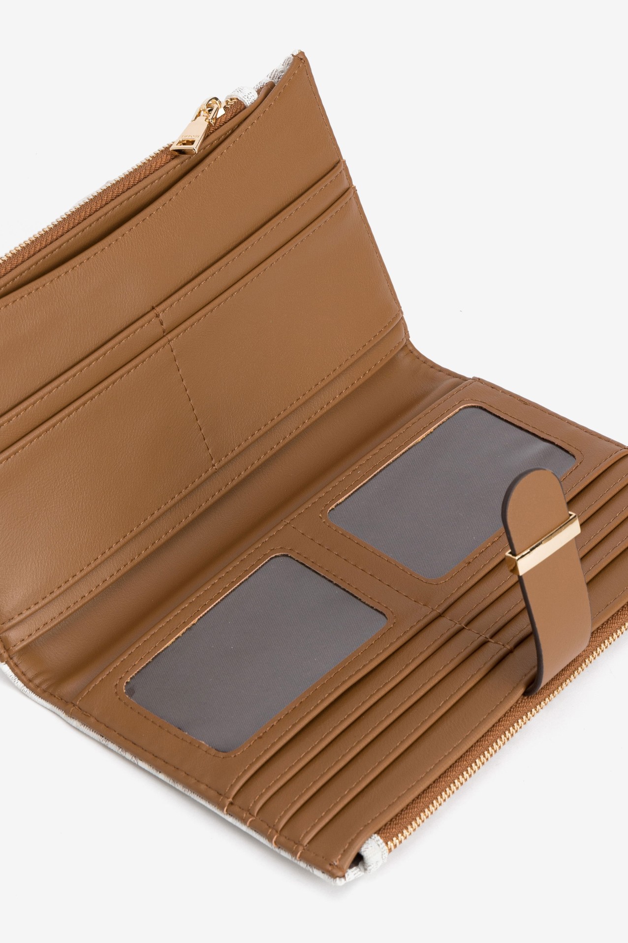 Beige Geometric Zip Wallet