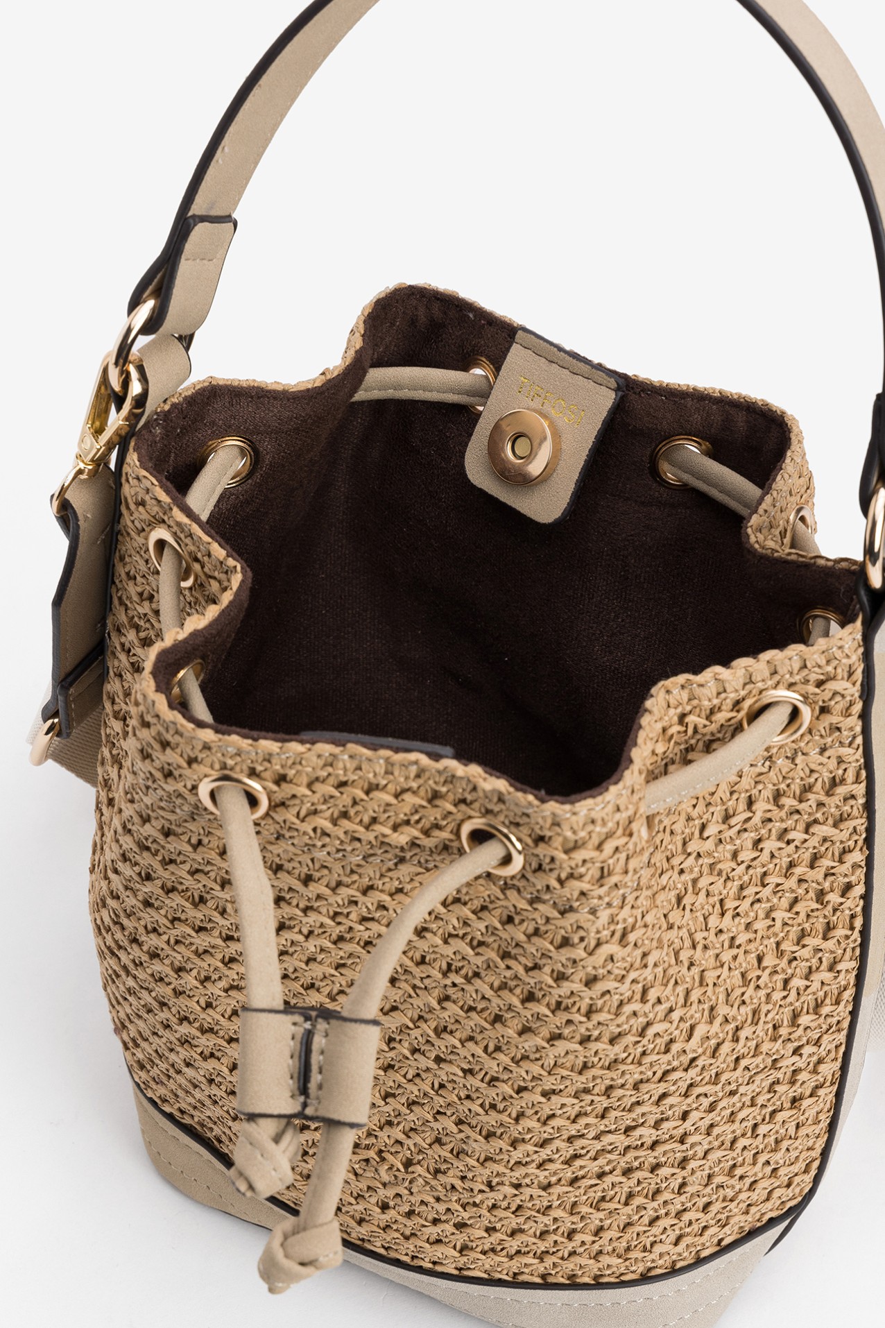 Textured Brown Bucket Bag