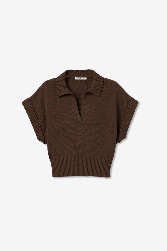 Brown Short Sleeve Knit Top