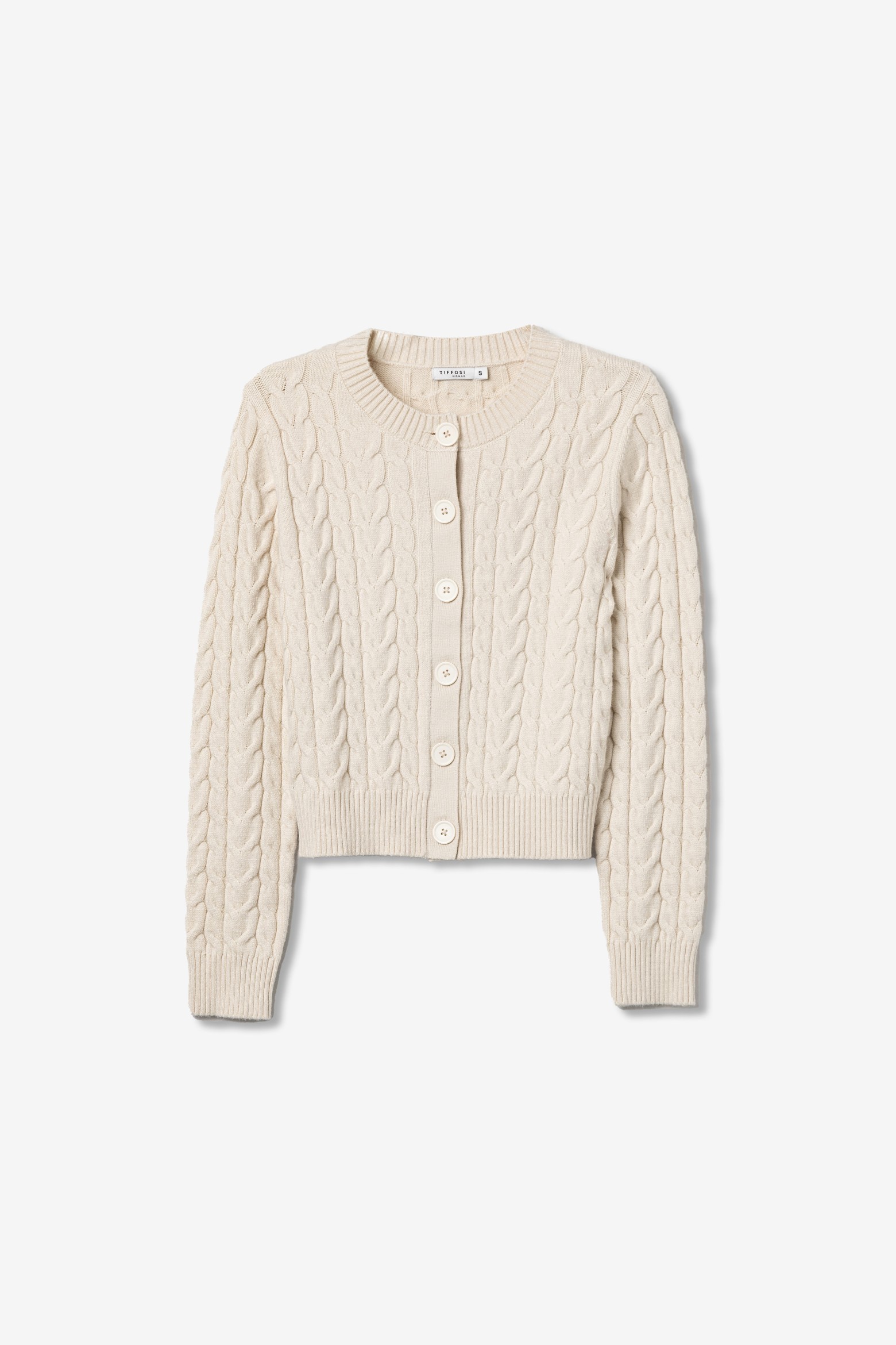Beige Cropped Knit Cardigan
