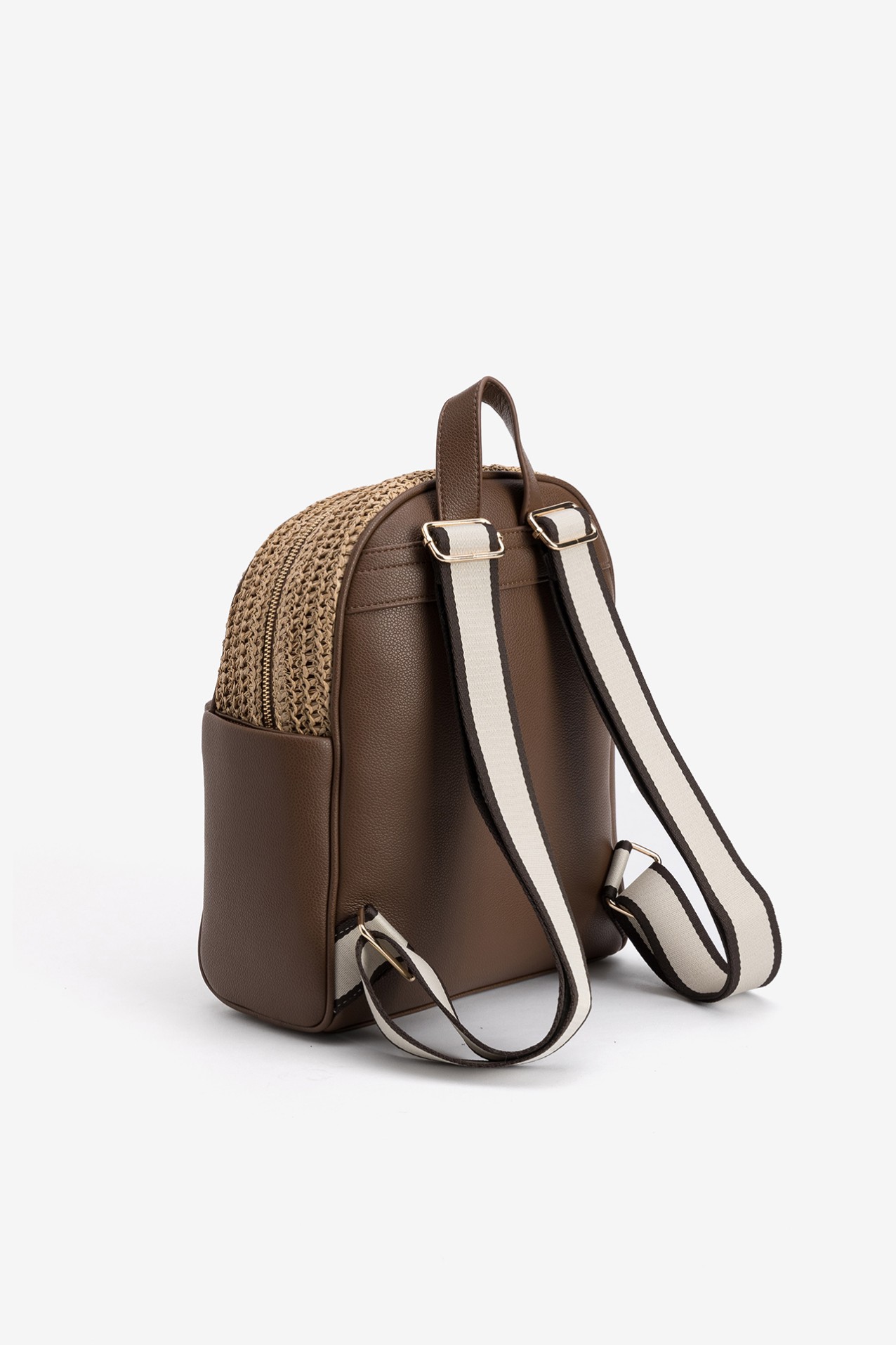 Brown Backpack With Woven Detail