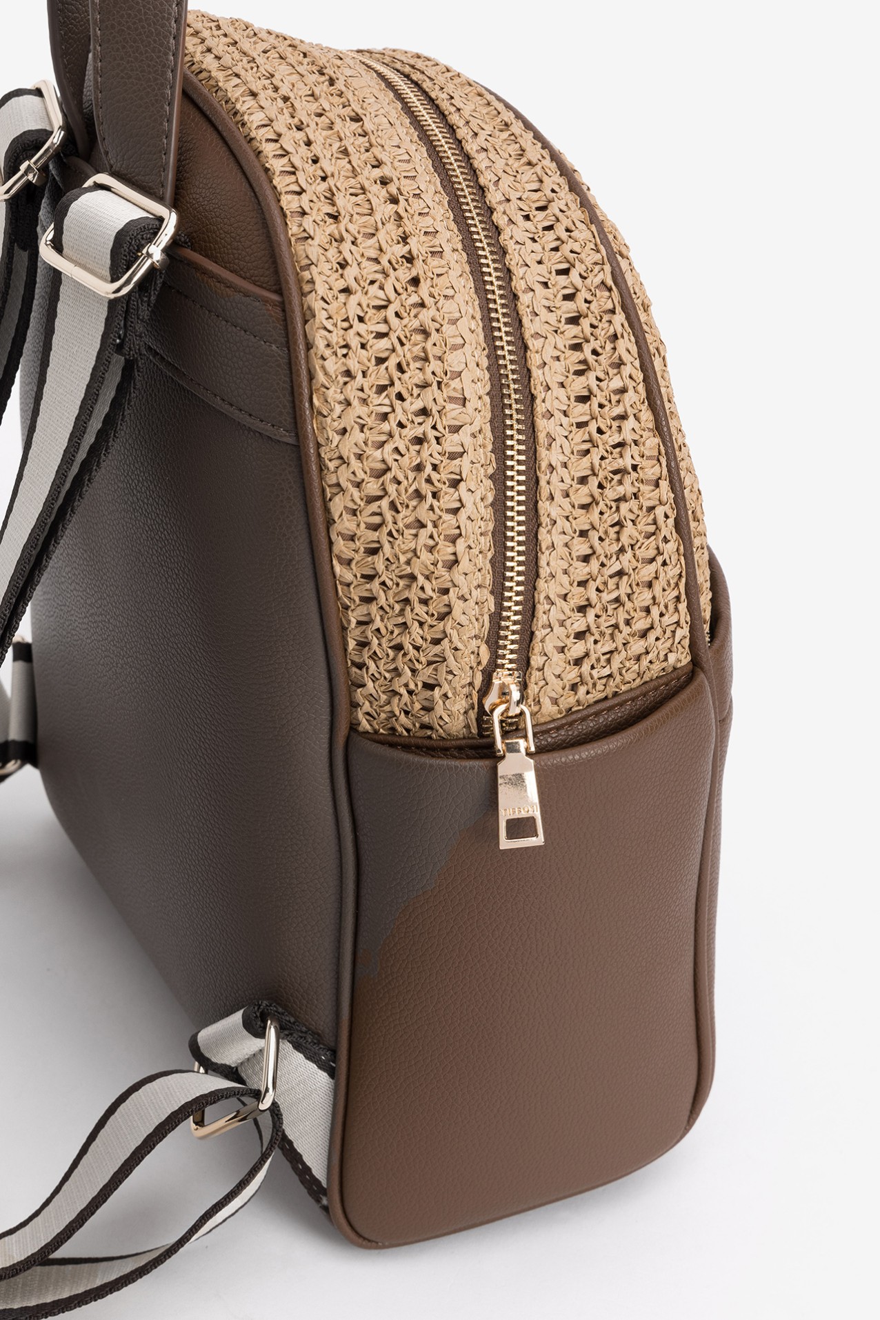 Brown Backpack With Woven Detail