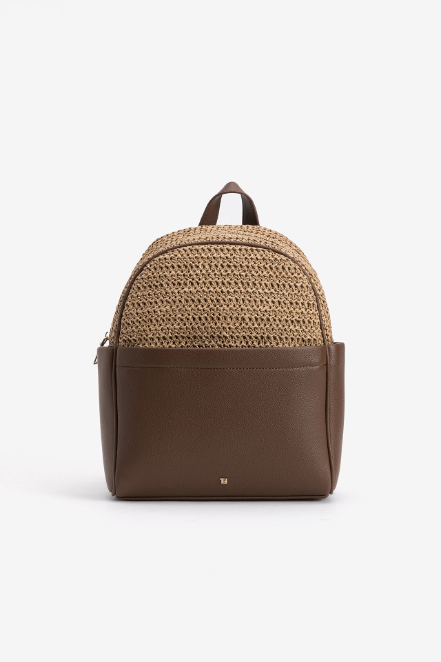 Brown Backpack With Woven Detail