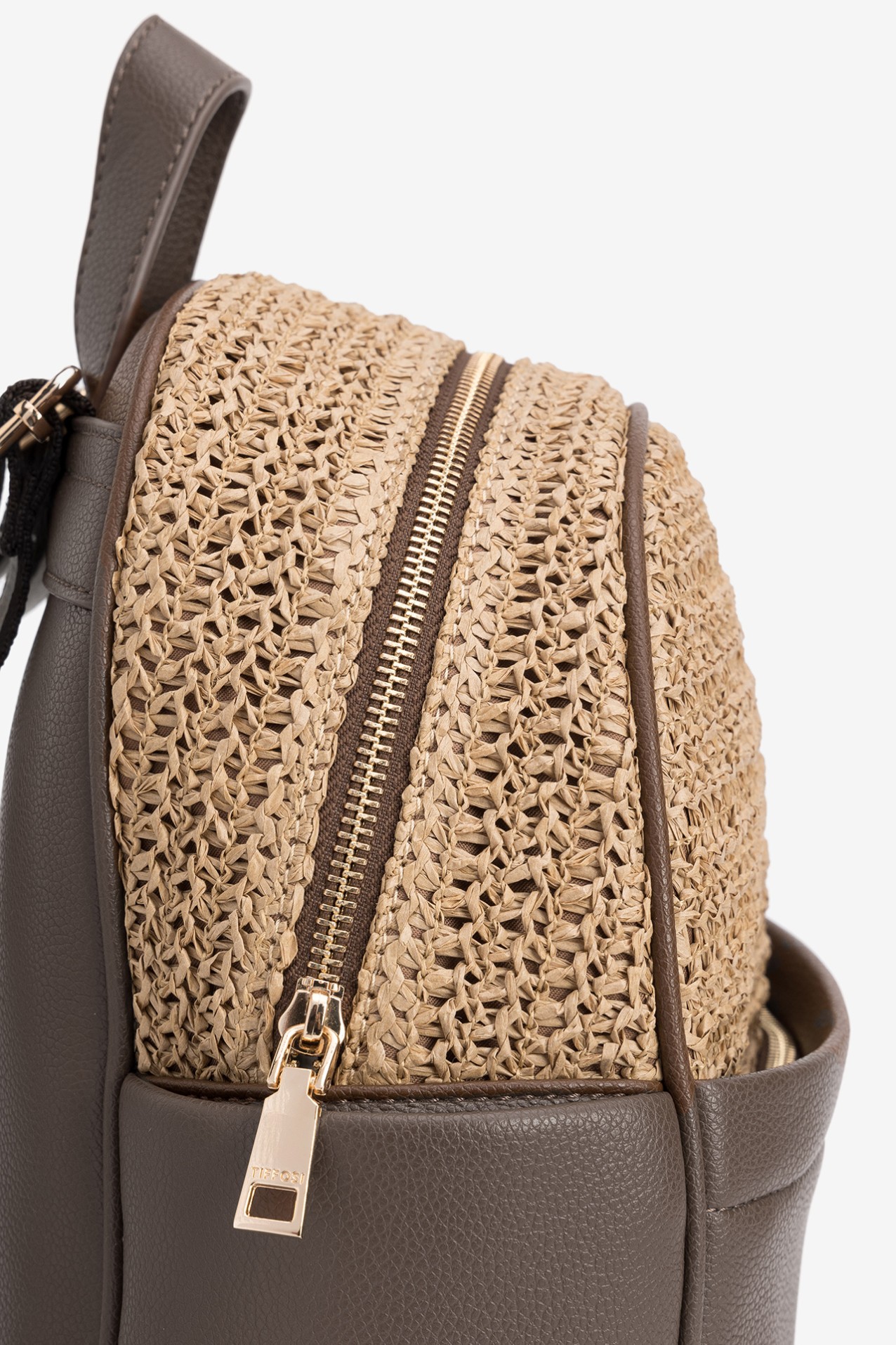 Brown Backpack With Woven Detail