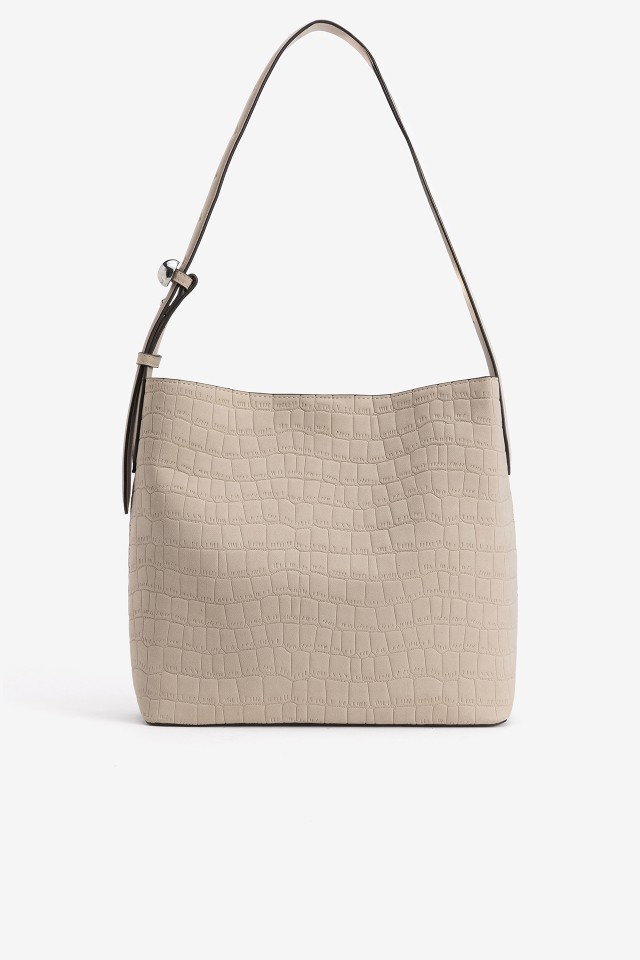 Beige Croco Texture Structured Bag