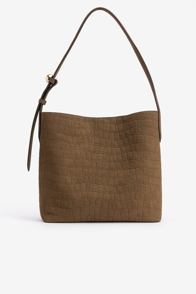 Brown Croco Texture Shoulder Bag