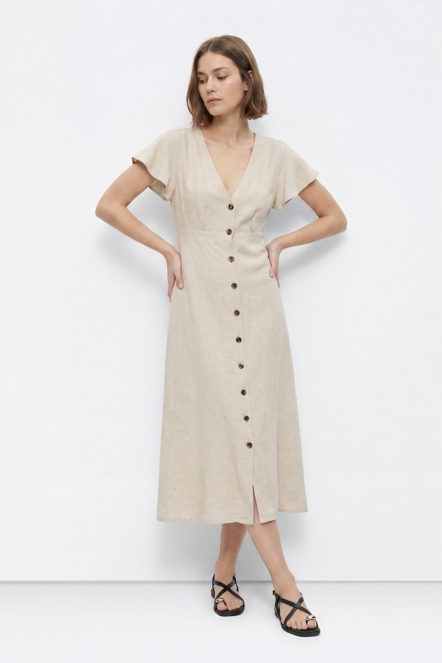 beige dress with buttons Whatever She Wants Light Beige Sleeveless Tailored Mini Dress main image 0