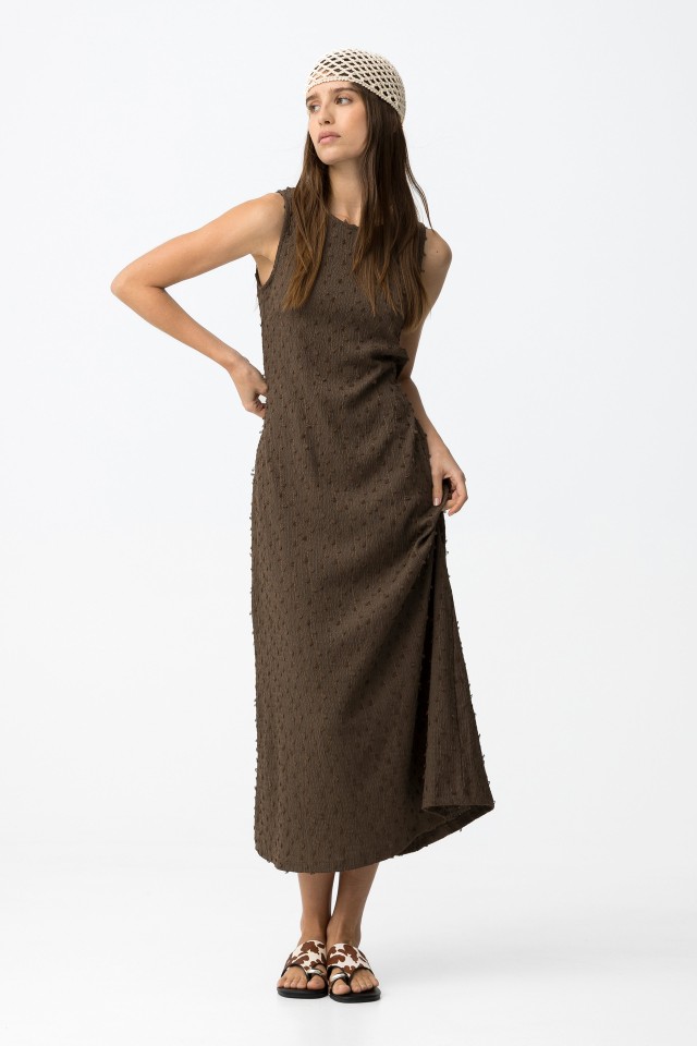 Brown Textured Midi Dress - 10066815_895 - Tiffosi