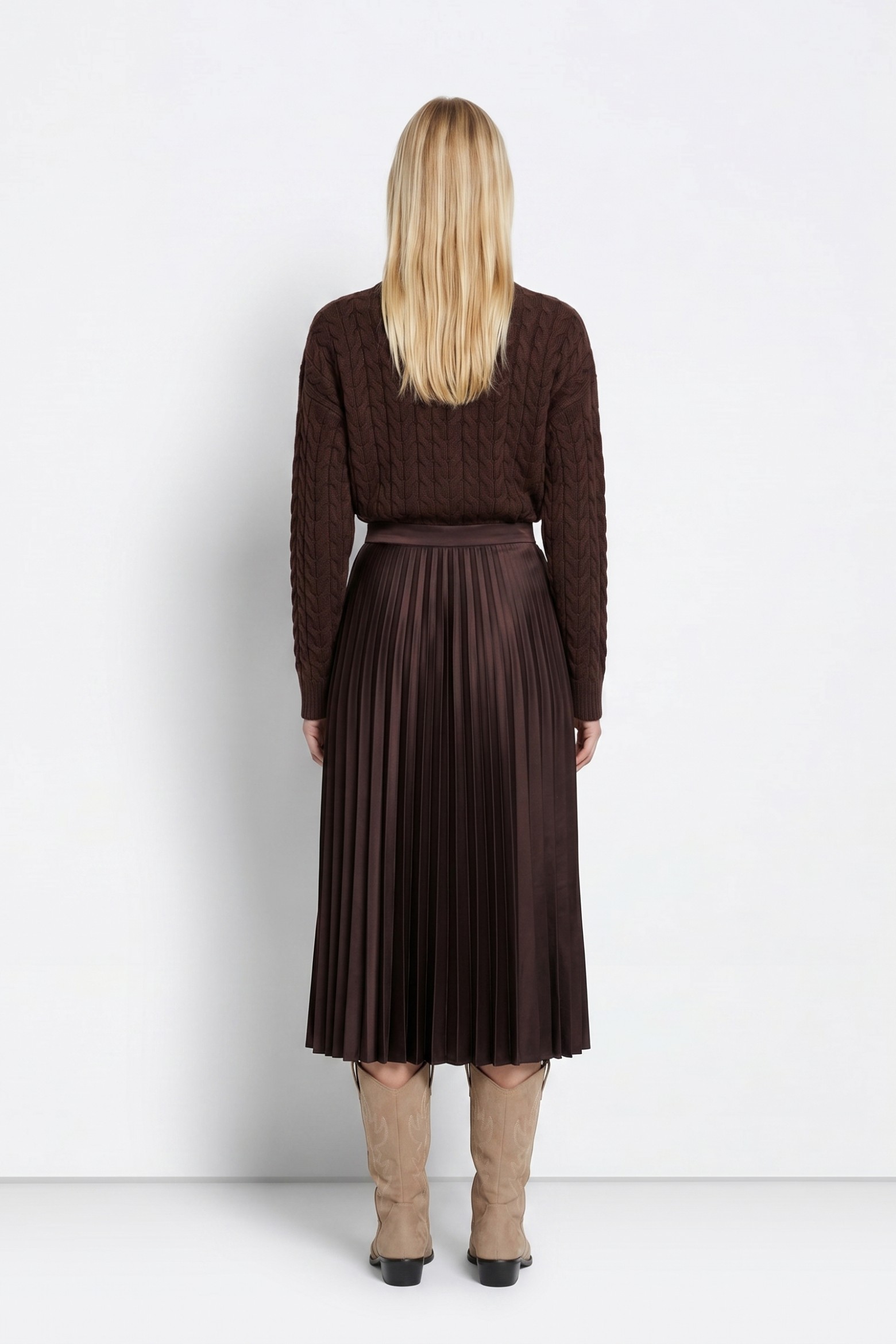 Brown Pleated Midi Skirt