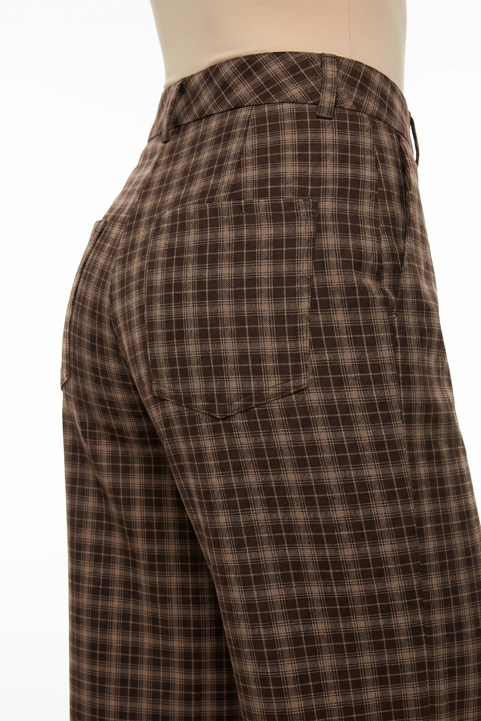 Brown Checked Wide Pants
