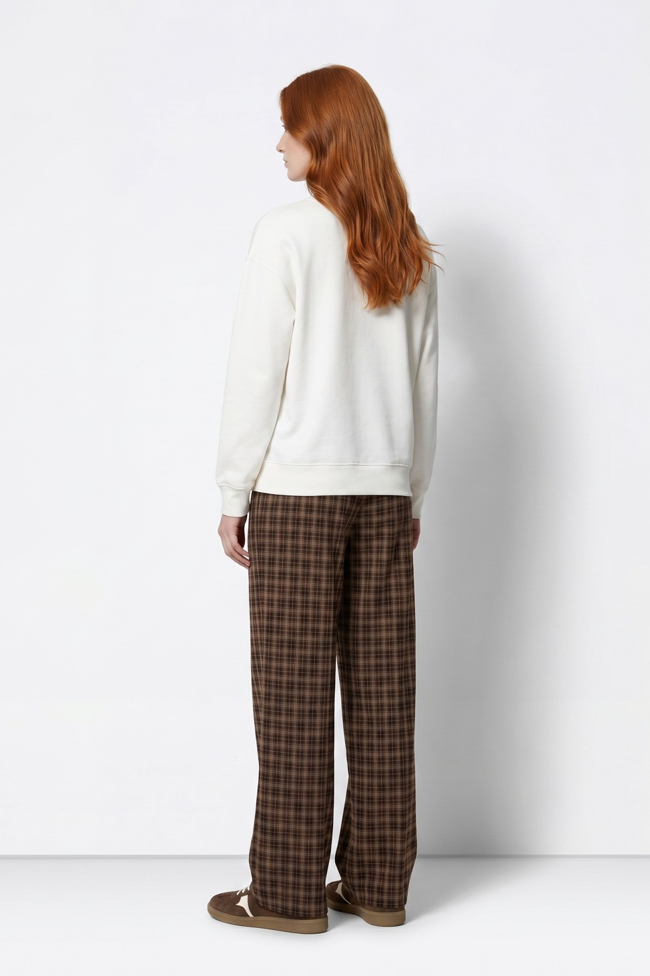 Brown Checked Wide Pants