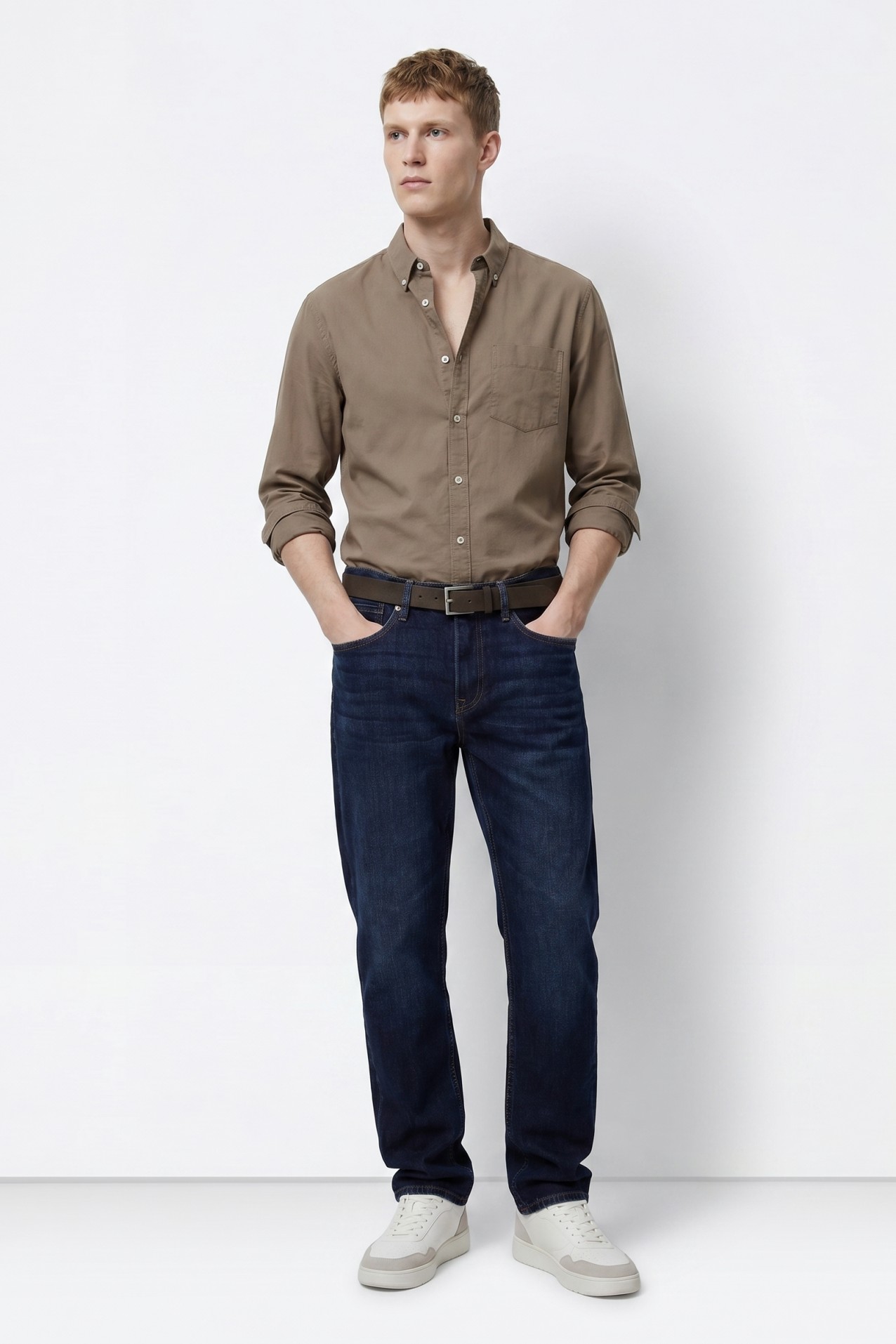 Camisa beige manga larga