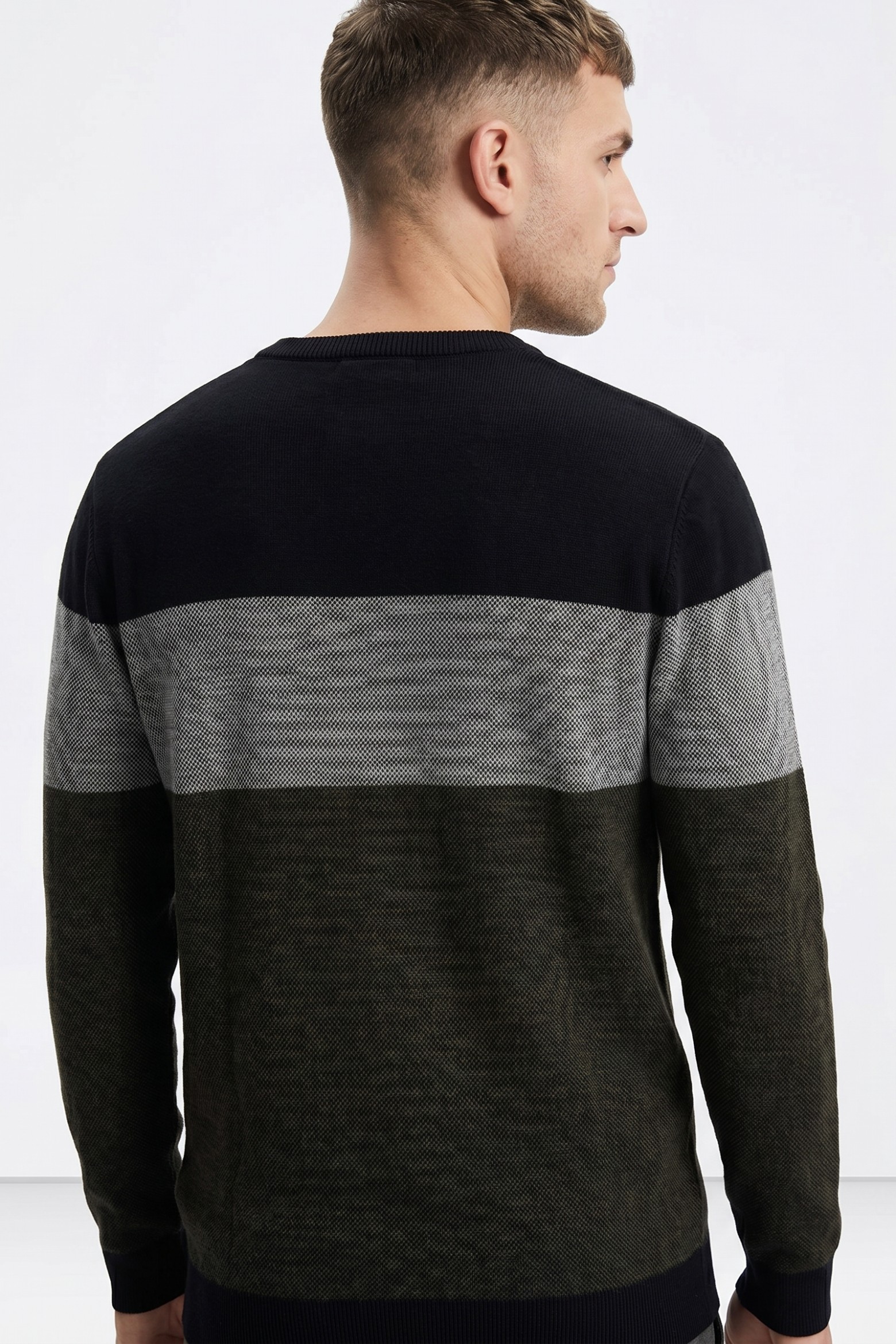 Camisola riscas verde e cinza