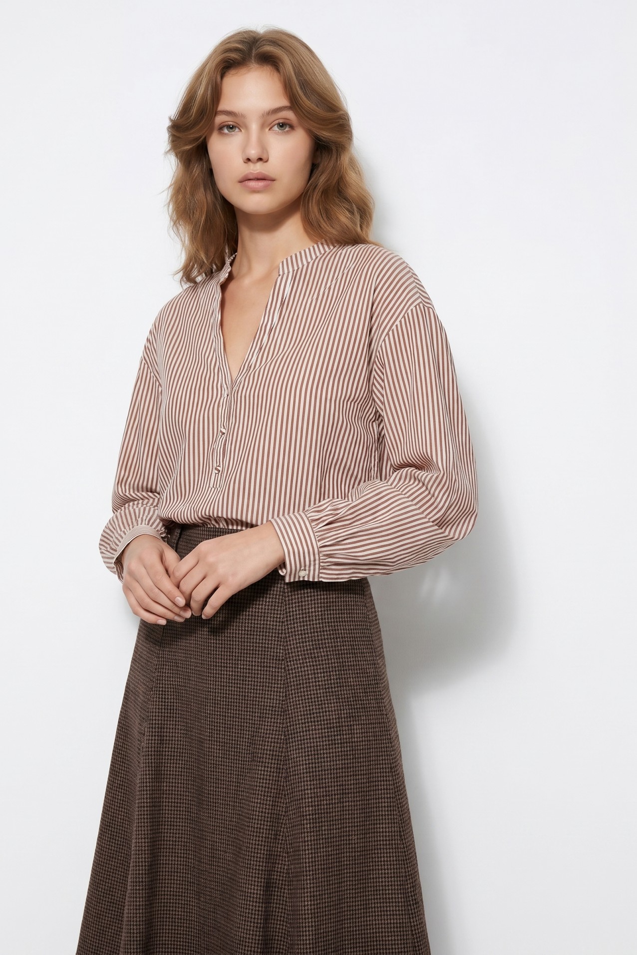 Red Striped Long Sleeve Blouse