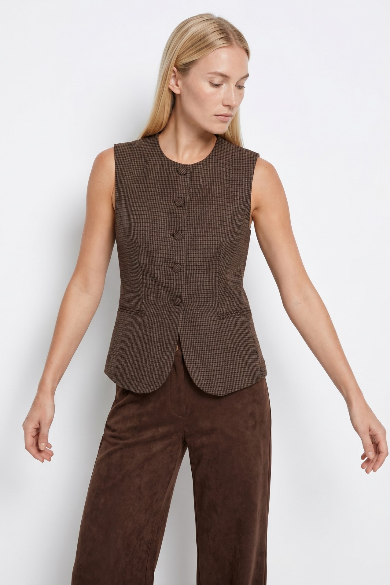 Beige Fitted Sleeveless Shirt