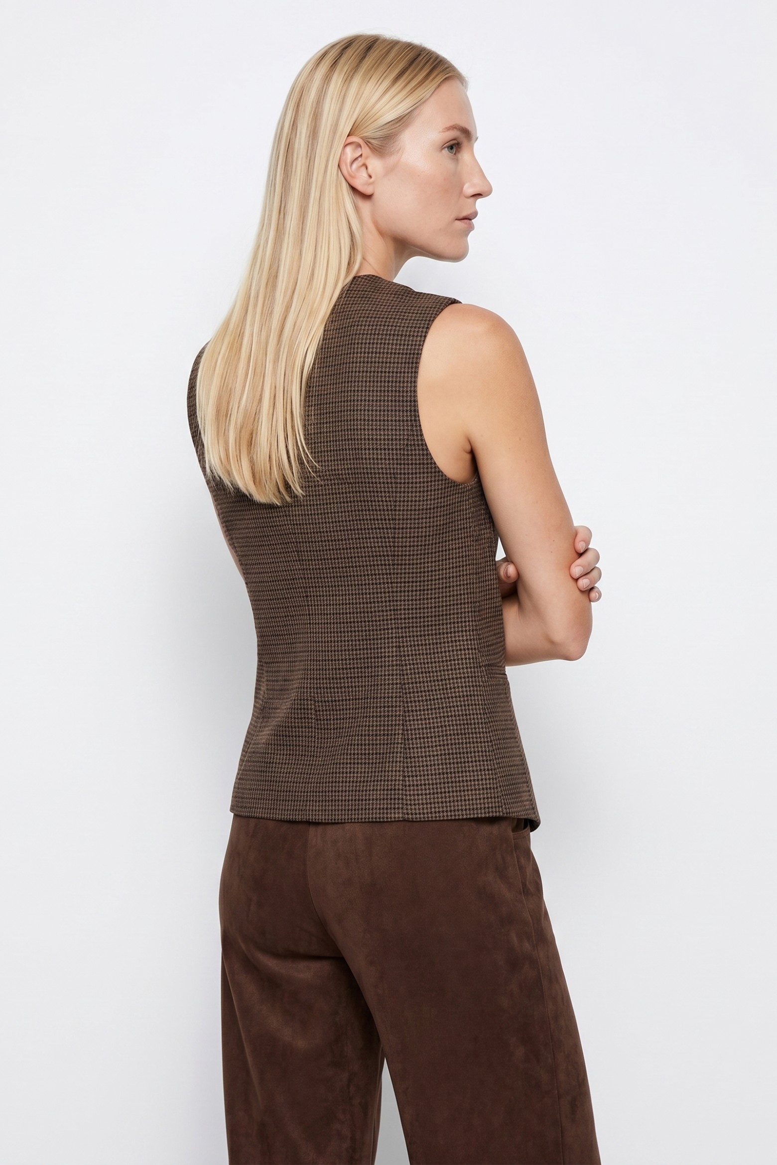Beige Fitted Sleeveless Shirt