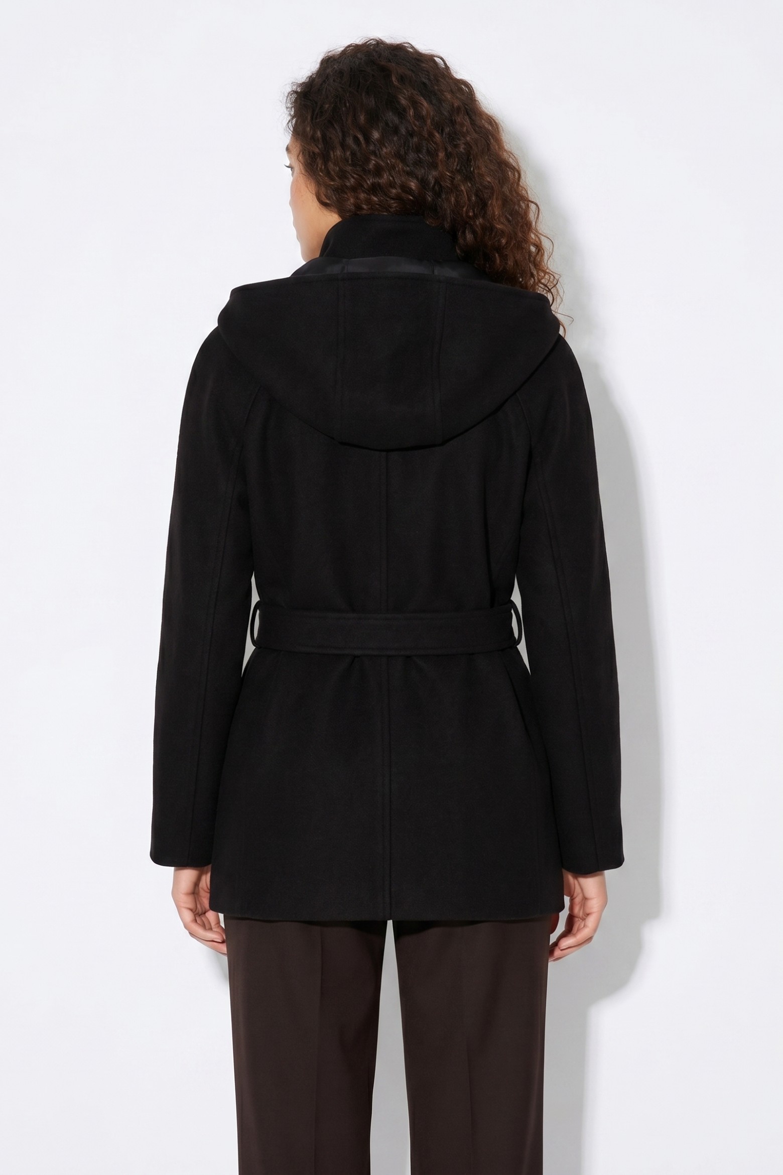 Black Hooded Belted Coat