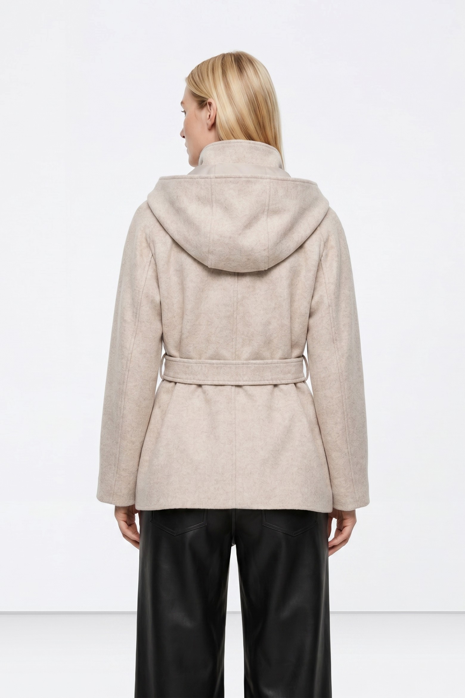 Beige Hooded Belted Coat