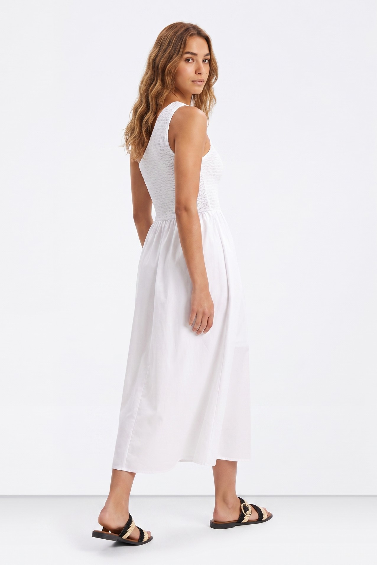 White Sleeveless Midi Dress
