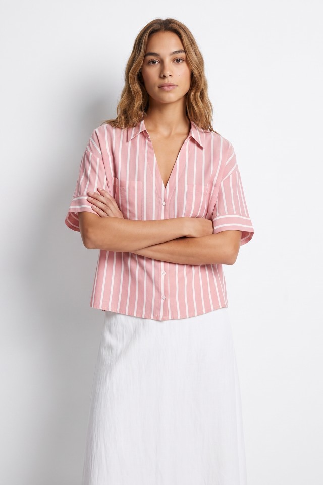 Pink Striped Short Sleeve Shirt